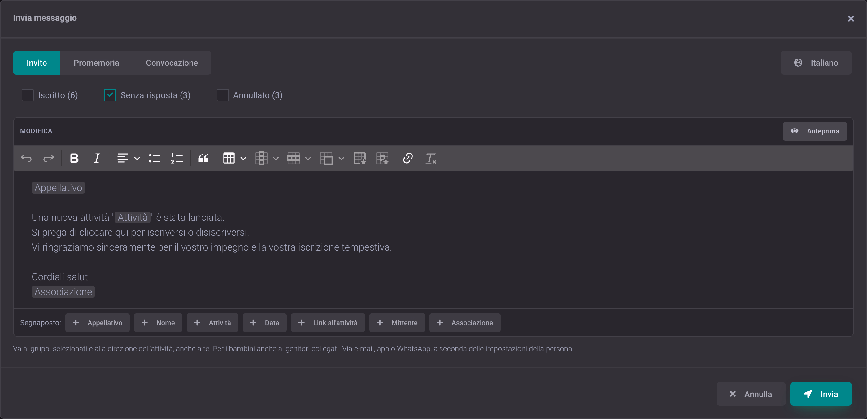 La direzione del corso informa il suo gruppo · DigitalMembers