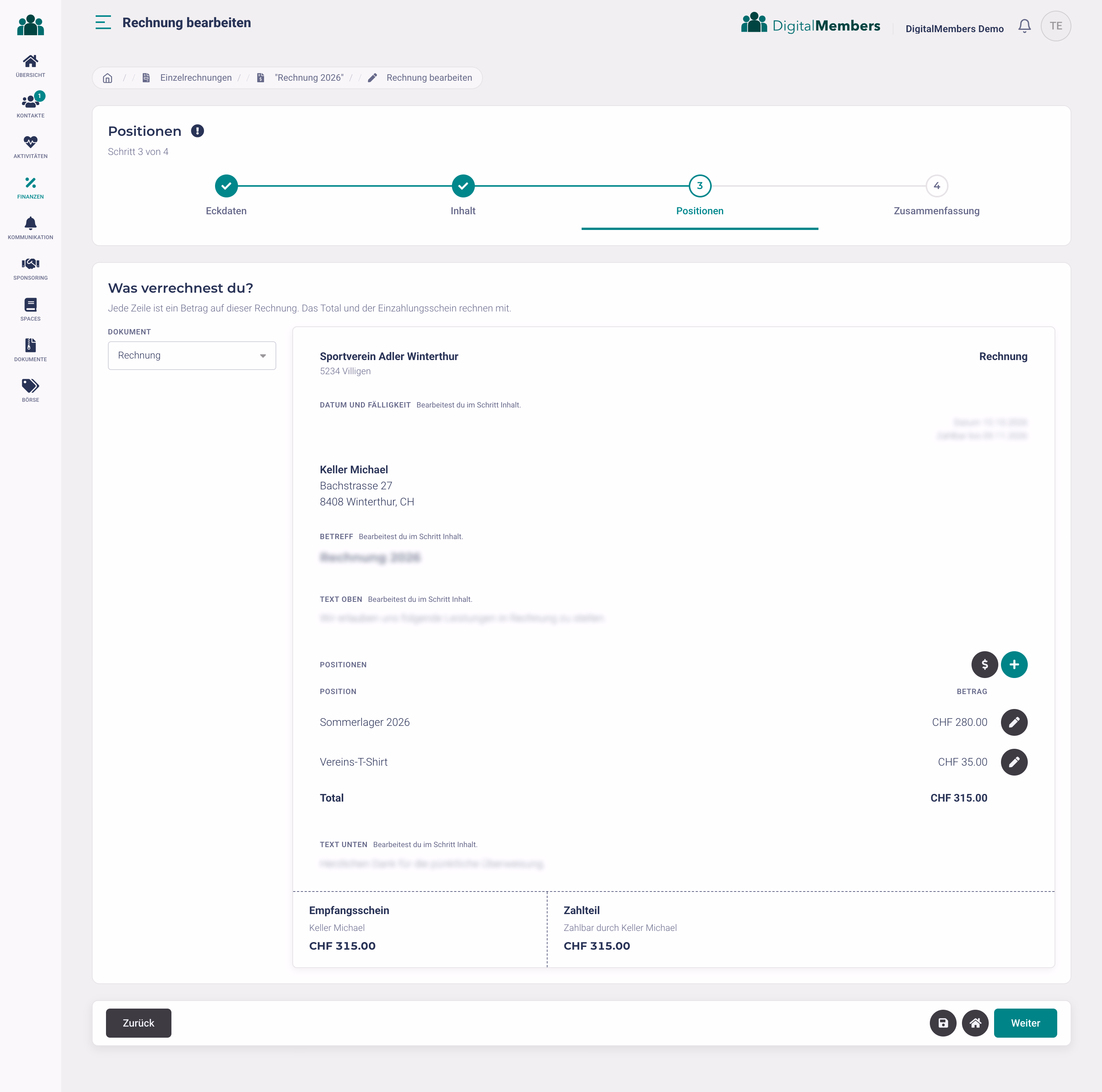 Saisir la facture individuelle directement sur l'aperçu · DigitalMembers