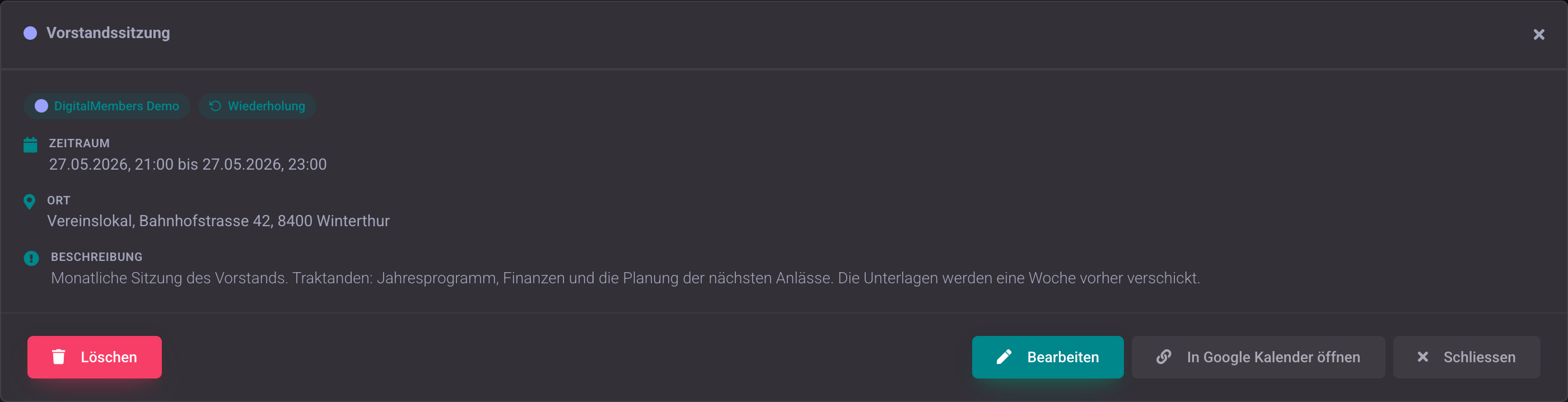 Termine direkt in DigitalMembers bearbeiten