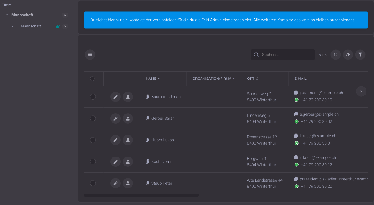 Team-Berechtigungen für Trainer und Gruppenleitung · DigitalMembers