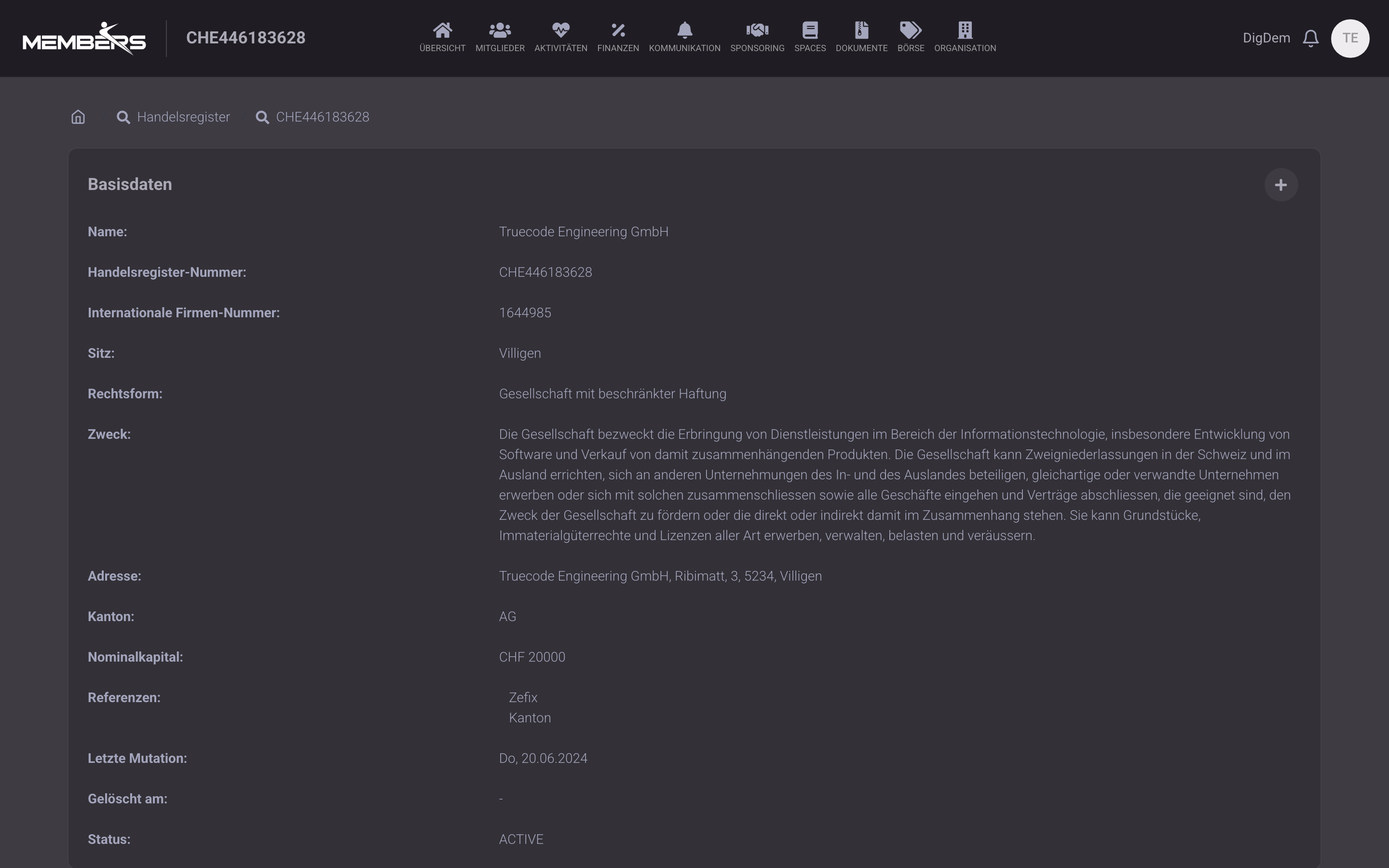 Zefix-Import, Sponsoren korrekt aus dem Handelsregister