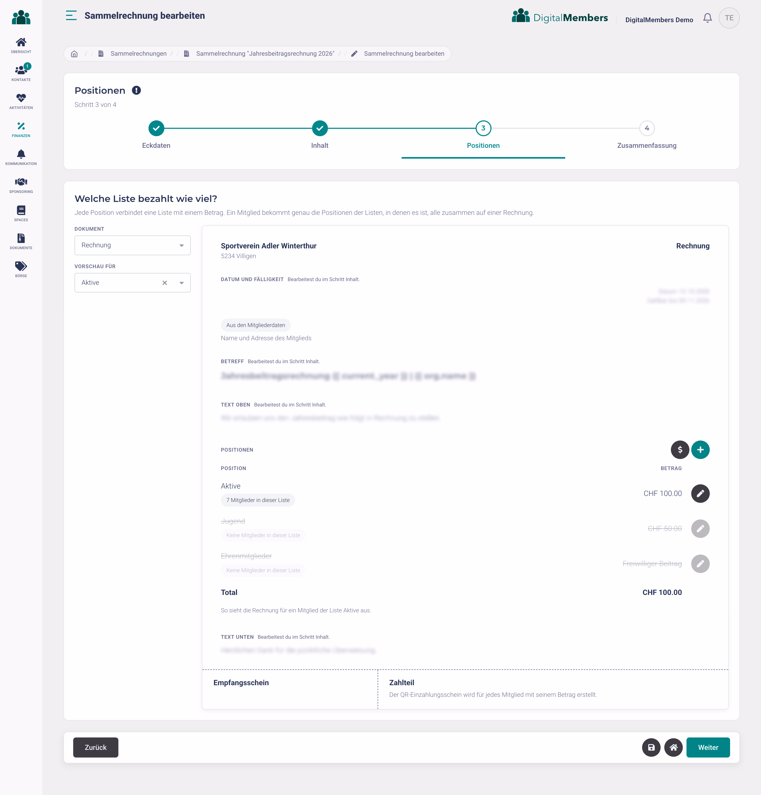 Facture groupée : chaque liste avec sa cotisation · DigitalMembers