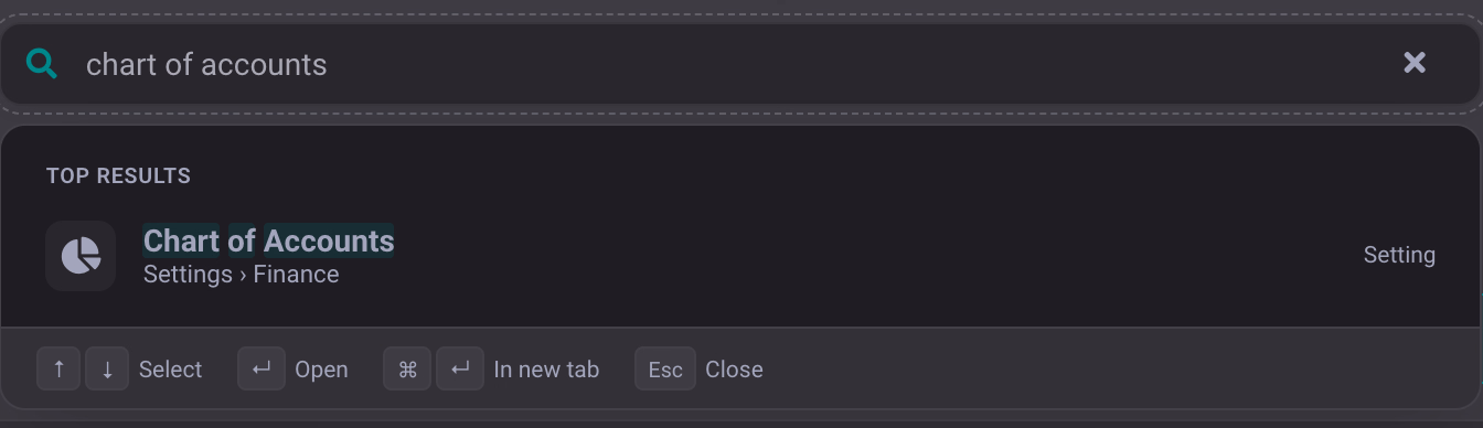 Search for chart of accounts in the club software DigitalMembers with the setting as the first result