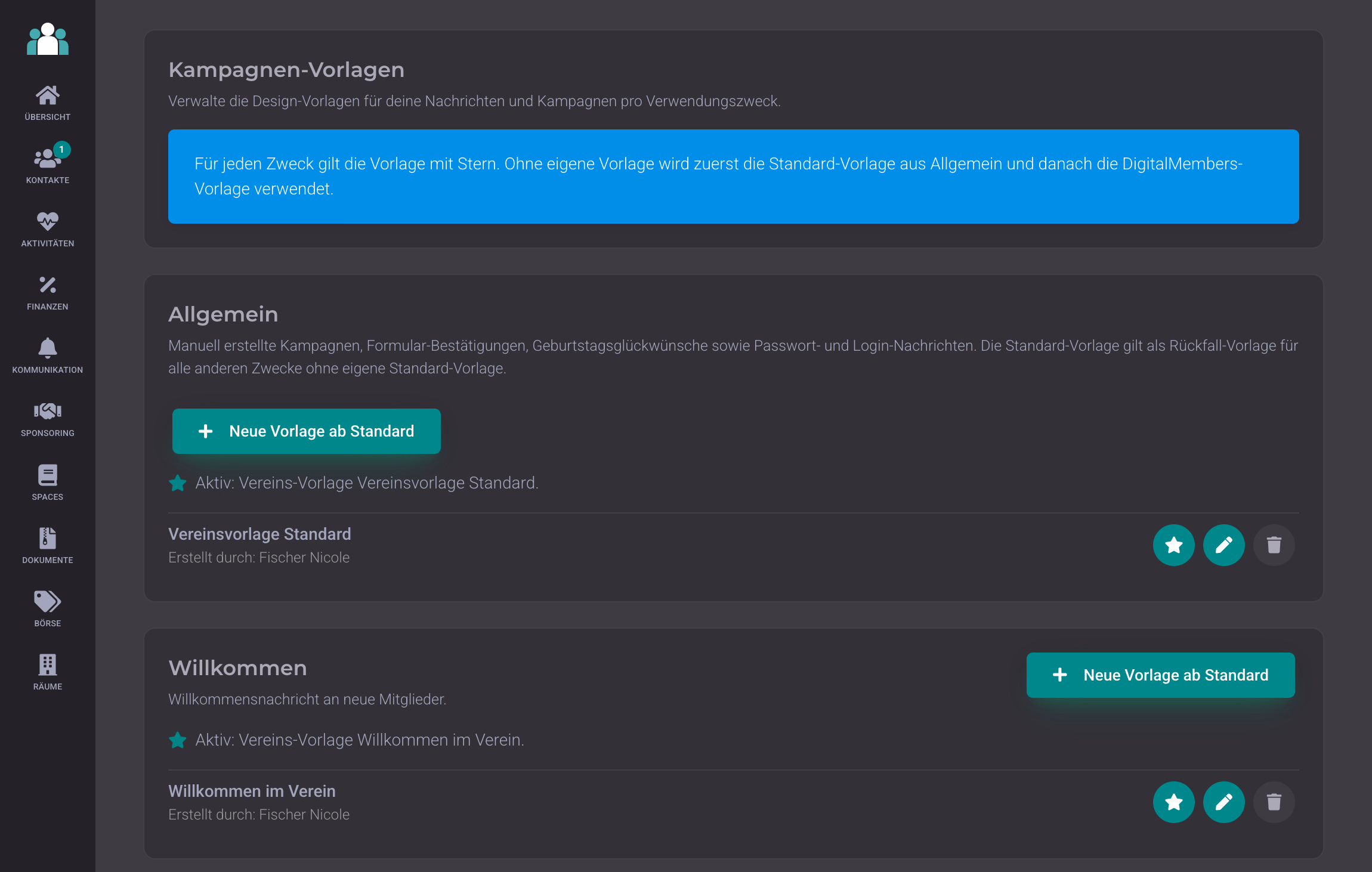 Club templates: all messages in the same design · DigitalMembers