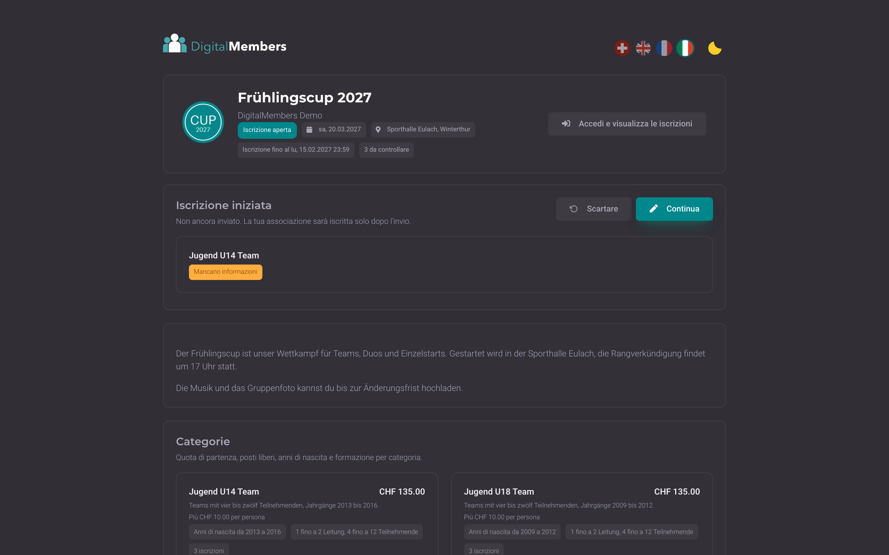 La tua pagina di iscrizione, condivisa come un flyer · DigitalMembers