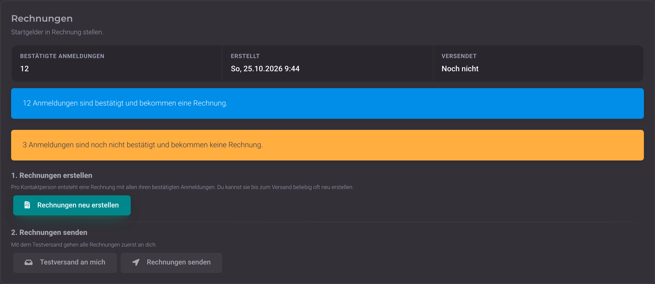 Startgeld-Rechnungen in einem Durchgang · DigitalMembers